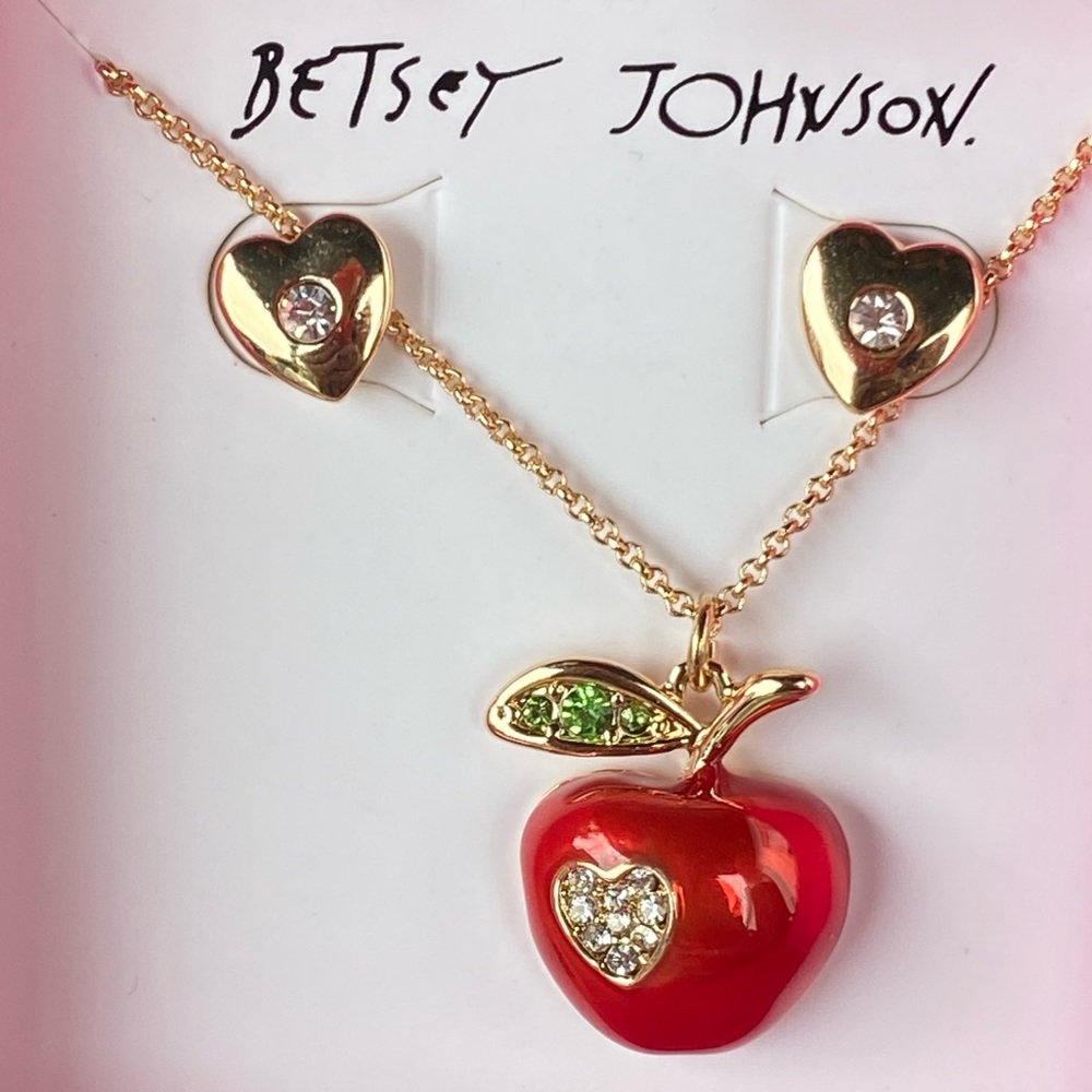 New Betsey Johnson BACK TO SCHOOL APPLE SET RED - Picture 5 of 12